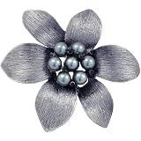 Black Pearl Flower Austrian Crystal Floral Pin Brooch