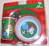 Peanuts Snoopy Christmas Dinnerware Set - 3 piece Kids Set Plate Bowl and Cup