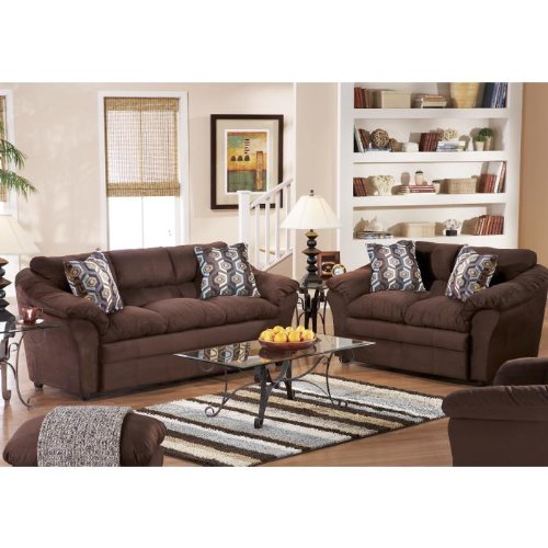 Inspiration Leather Curved 7-pcs Home Theater Sectional in Brown Living Room Décor