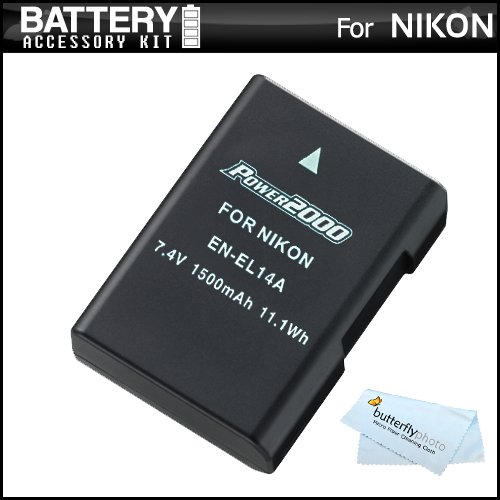 Replacement EN-EL14a, EN-EL14 Ultra High Capacity Li-ion Battery For Nikon D5300, D3300, D5100, D5200, D3100, Nikon Df and D3200, P7100, P7700 Digital Camera - Fully Decoded! (Nikon EN-EL14a Replacement) + ButterflyPhoto MicroFiber Cleaning Cloth