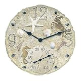 StoneWorks 12" Indoor/Outdoor Seashell Clock w/ Thermometer - 91672-1