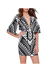 Sexy V-neck Cocktail Short Geometric Print Fitted Plunging Neck Spandex Elbow Length Sleeves Bodycon Dress/Club Dress/Evening Dress/Mini Dress 