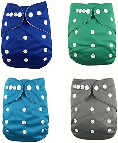 Lazzaa 4pcs Pack Pocket Washable Adjustable Cloth Diaper with 2 Inserts Each