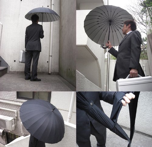 Cover image : 24本骨傘 軽量ウッドシャフト仕様 【艶】(えん) 直径約105cm ブラック 22820