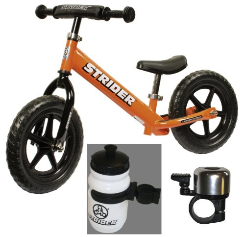 Strider ST-3 No-pedal Balance Bike +BONUS-Water Bottle and Bell (Bundle) (Orange)