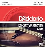 D'Addario EJ80 Phosphor Bronze Octave Mandolin Strings, Medium, 12-46