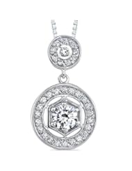 Jewelry: Sterling Silver Rhodium Nickel Finish Art Deco Vintage Style Pendant with CZ - Peora