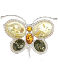 Sterling Silver Multi-Color Amber Butterfly Pin