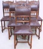 Nice Antique French Carved Henry II Set 6 Dining Chairs