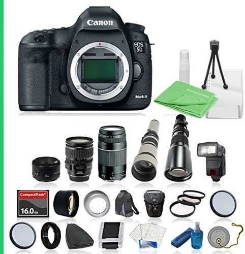 Canon EOS 5D Mark III Lens Mega Package with 28-135mm f/3.5-5.6 IS USM &amp; EF 75-300mm f/4.0-5.6 III AF Telephoto &amp; EF 50mm f/1.8 II Autofocus Lenses, Memory Card, Flash &amp; Much More
