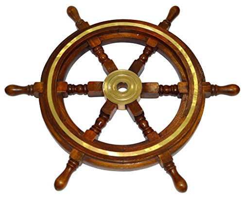 Brass Nautical Ship Wheel with Brass Accents Boat's Wheel (18 inches)