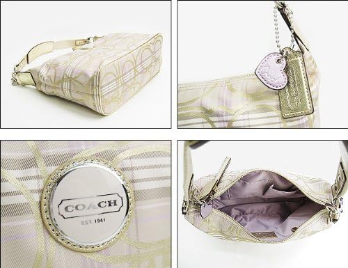 Coach Signature Stripe Tartan Plaid Hobo Bag Purse 17209 Lilac Multi