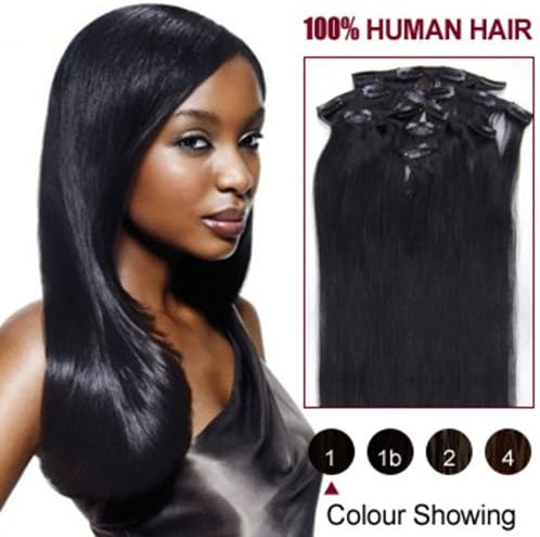 HairExtensionSale® 24" Jet Black(#1) 7pcs Clip in/on Human Hair Extensions Remy Hair Weft 80g