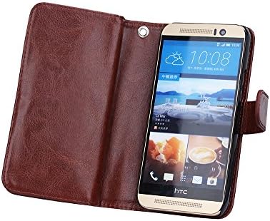 HTC M9 Phone Cases Cover, Luxury Fashion PU Leather 2 in 1 Magnetic Wallet Credit Card Holder Flip Case Cover with Built-in 9 Card Slots for HTC M9 (Brown)