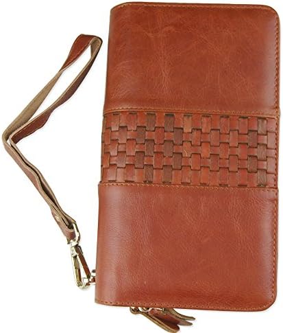 JNNC Men's Genuine Leather Double Zip Around Long Clutch Purse Wristlet Wallet (Light Brown)