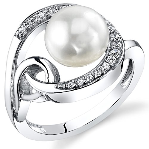 Artistic Teardrop 8.5mm Freshwater Cultured White Pearl Ring in Sterling Silver