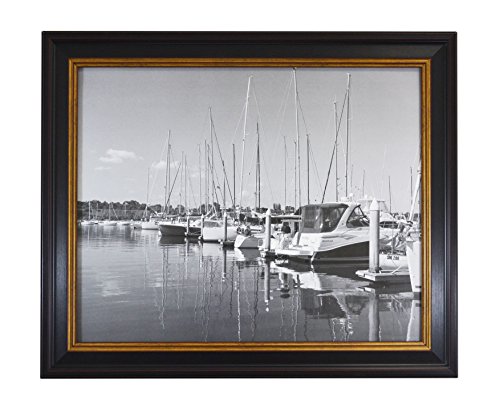 Golden State Art, 16x20 Black Photo Picture Frame with Burgundy and Gold Border Lines, with Real Glass