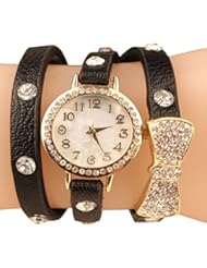 Watch: Susenstone(TM) Fashion Women Bowknot Crystal Quartz Watch Imitation Leather Watch (Black) - Susenstone(TM)