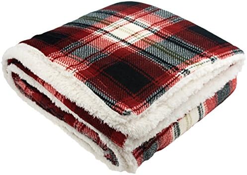 Plaid Sherpa Throw Blanket 50"x60" Plush Soft Warm Fluffy Red Black White Comfy