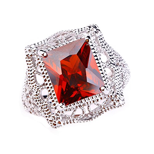Psiroy Women's 925 Sterling Silver 5ct Garnet Filled Ring