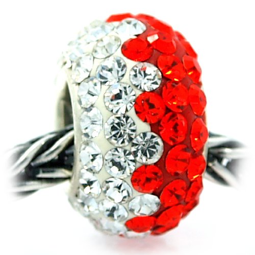 .925 Sterling Silver " White & Red " Swarovski Crystal Pave Bead Pandora Troll Chamilia Biagi Bead Compatible at Amazon.com