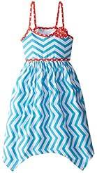 Girls Cotton/Spandex Open-Back Chevron Print  Dress