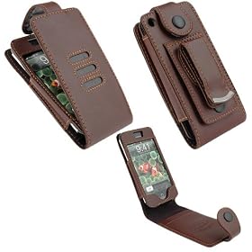 PCMICROSTORE Brand Apple iPhone Premium T1 Brown Leather Flip Carrying Case with Swive Belt Clip