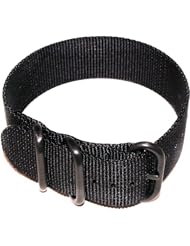 Zulu G10 Ballistic Nylon Nato Military Watch Strap 3 Ring PVD - Black 22mm