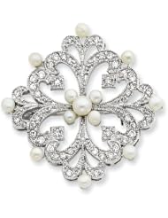 Sterling Silver Freshwater Pearl & CZ Pin