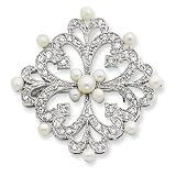 Sterling Silver Freshwater Pearl & CZ Pin