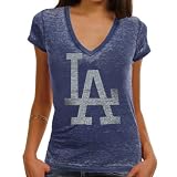 MLB Touch by Alyssa Milano L.A. Dodgers Ladies Fade Route Premium Burnout Low V-Neck T-Shirt - Royal Blue (Medium)