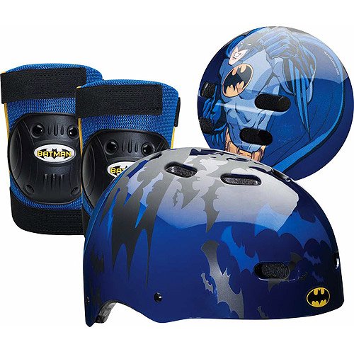 Batman Multi-Sport Child Helmet and Two Elbow or Knee Pads For Children Ages 5+