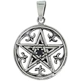 Sterling Silver Celtic Pentagram Pendant w/ Single Black CZ, w/ 18" Thin Box Chain