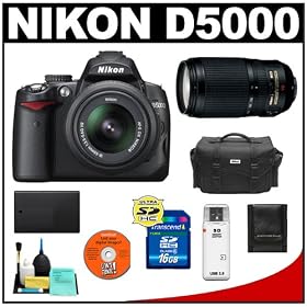Nikon D5000 Digital SLR Camera w/ 18-55mm VR Lens + Nikon 70-300mm VR Lens + 16GB Memory Card + Spare EN-EL9 Battery + Case + Cameta Bonus Accessory Kit