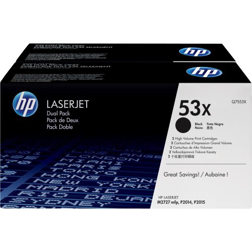 HP Laserjet 53X Black Dual Pack (53X) Cartridge in Retail Packaging (Q7553XD)