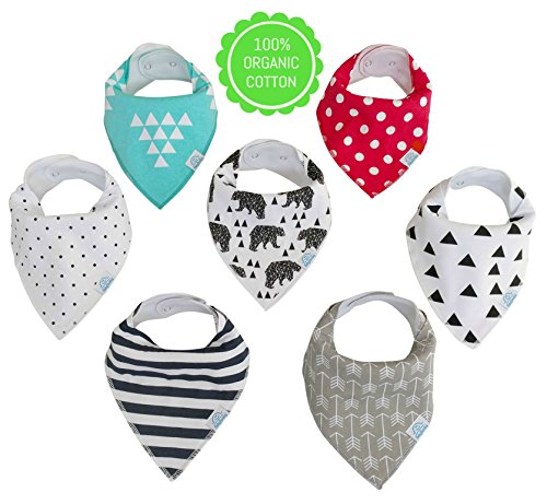 BabySundog 7 pack Baby Bandana Bibs for Boys & Girls - 100% Organic Cotton Bandana Baby Bibs with Adjustable Snaps for Drooling and Teething - Unisex, Soft, Absorbent & Stylish