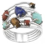 Sterling Silver Turquoise, Lapis, Tiger Eye, Red Jasper Multi-Stone Ring, Size 9