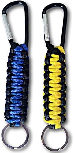 Paracord Keychain with Carabiner and Key Ring 550lbs (2 Pack) (Blue, Yellow)
