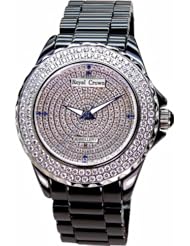 Gemorie Women Black Ceramic Round Shape watch with Cubic Zirconia in Rhodium Plating (129020)