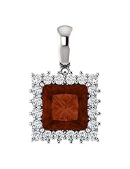 Platinum 8.00x8.00mm Princess Cut Mozambique Garnet and Diamond Pendant -- LIFETIME WARRANTY