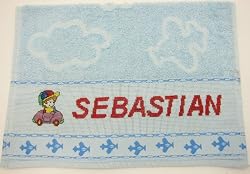 Custom Made Personalized Handmade Cross Stitched Baby Towel - SEBASTIAN