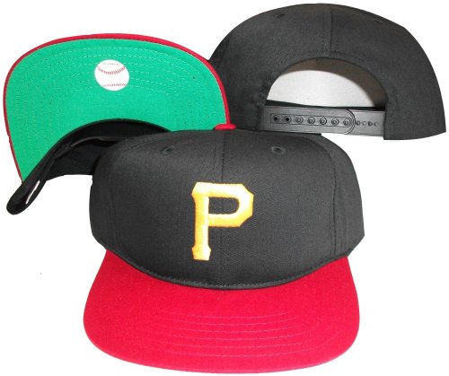 Pittsburgh Pirates Black/Red Two Tone Snapback Adjustable Plastic Snap Back Hat / Cap