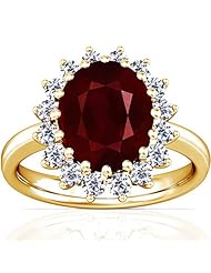 18K Yellow Gold Oval Cut Ruby Ring With Sidestones