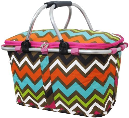 Multi Chevron Print Insulated Market Picnic Basket-hotpink