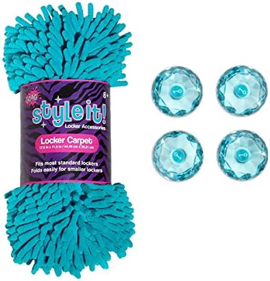 Locker Accessories Set - 3C4G Aqua Blue Shag Rug and 4 RoomLookz Aqua Blue Magnets
