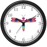 Multicolored No.2 Dragonfly or Dragon Fly - JP Wall Clock by WatchBuddy Timepieces (Slate Blue Frame)