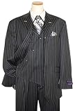 T-Fusion By Tayion Collection Charcoal Grey/White Stripes With White Hand-Pick Stitching Super 120's Extra Fine Fabric Vested Wideleg Suit