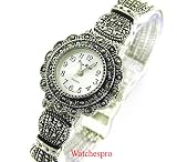 New Vintage Style Marcasite Bangle Ladies Round Watch Chains
