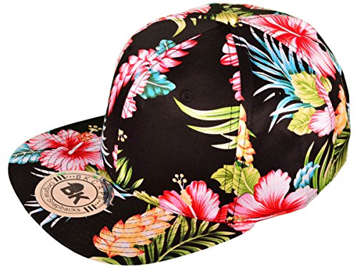 BK Caps Cotton Flat Bill Floral Snapback Hats (Black Flower)