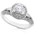 One of a Kind 1-1/5ctw Round & Baguette Diamond Ring (G-H/VS-SI) in 18kt White Gold
